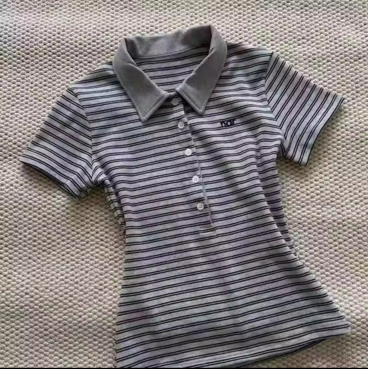 Deeptown Vintage Striped Polo Shirts Women Retro 90s Preppy Style Short Sleeve T-shirts Casual Basic