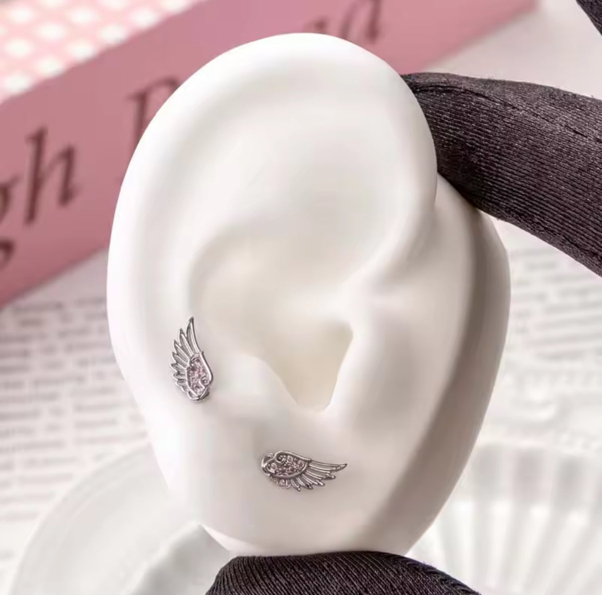 Angel Wings Earrings with Rhinestones