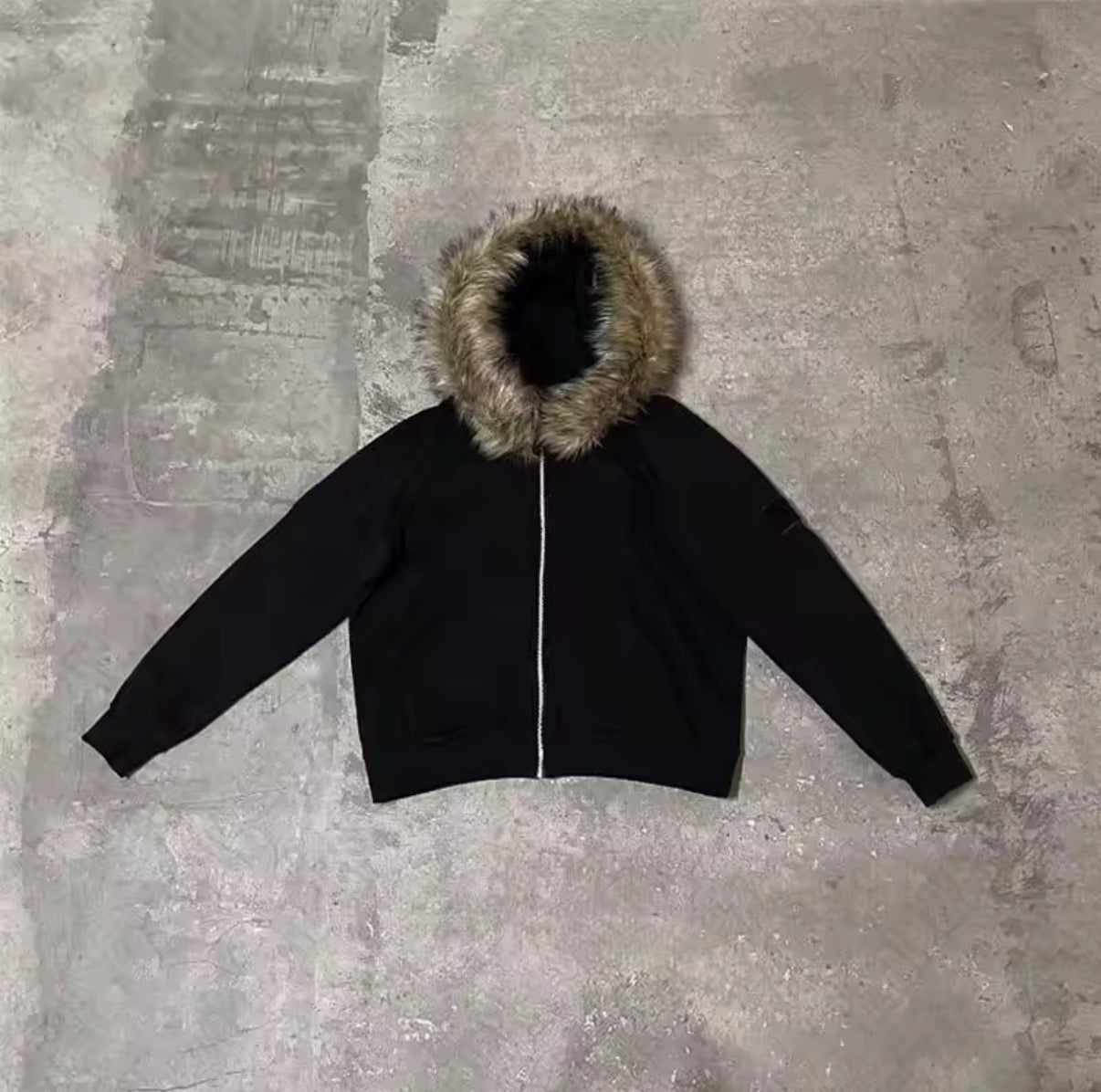 Dark Faux Fur Collar Harajuku Hiphop Y2K Zip up hoodie Oversized Punk Zipper Hoodie