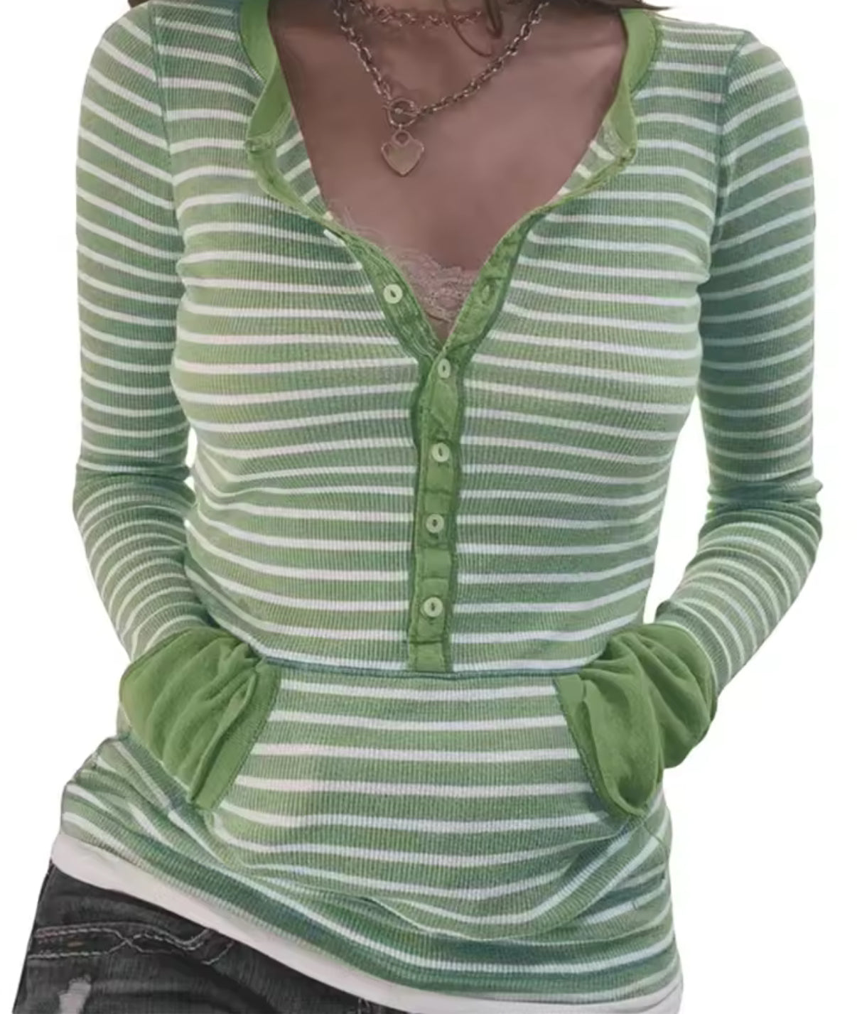 Striped Long Sleeve Top With Pockets