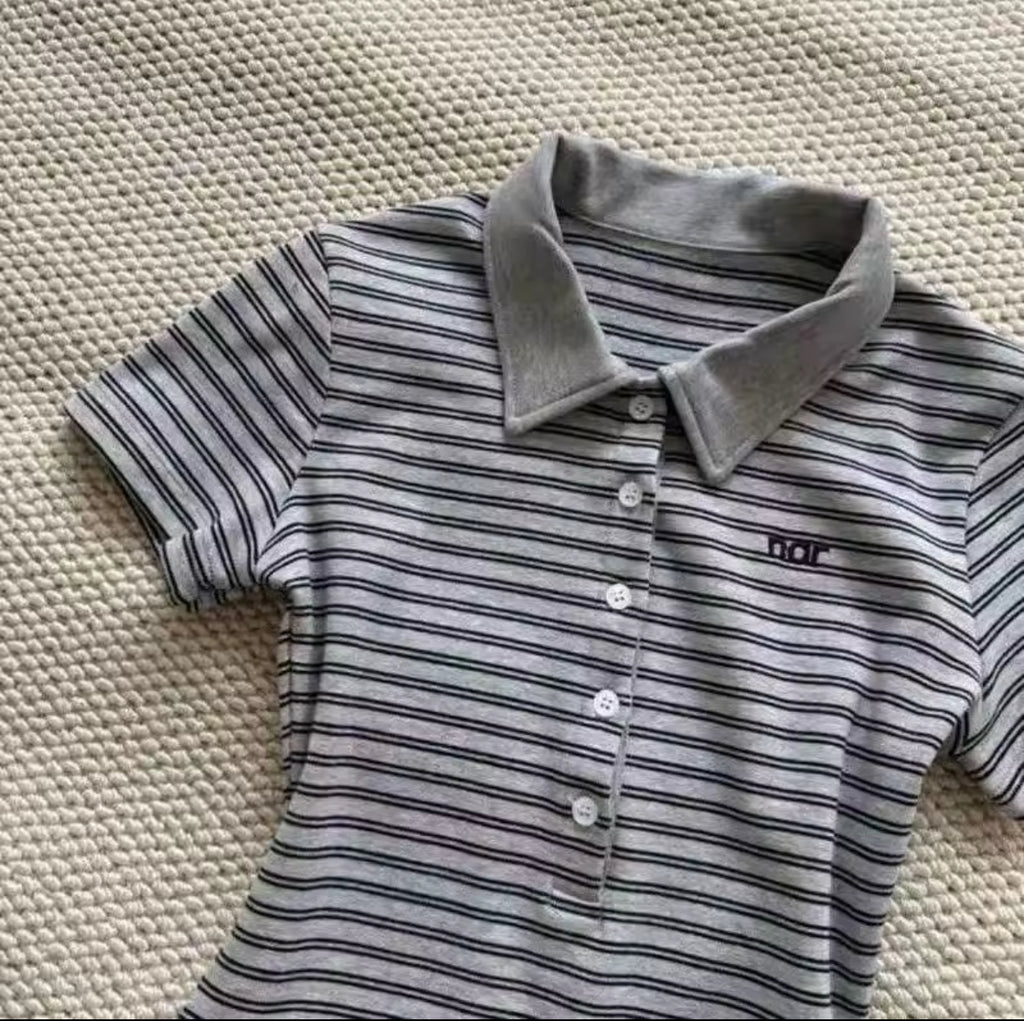 Deeptown Vintage Striped Polo Shirts Women Retro 90s Preppy Style Short Sleeve T-shirts Casual Basic