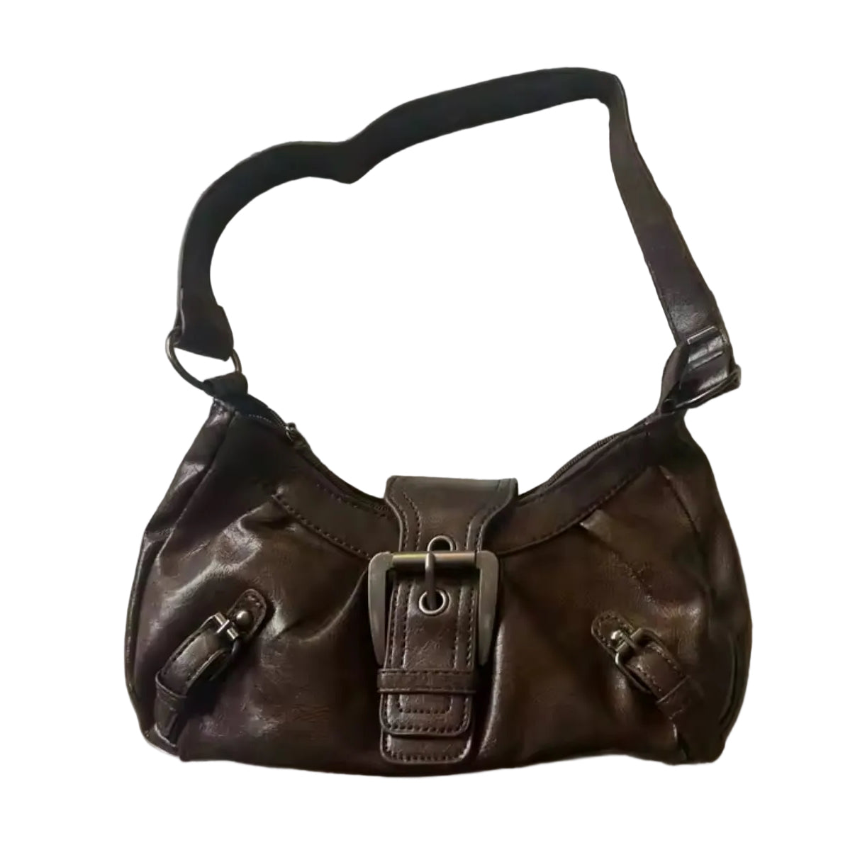 Brown Leather Shoulder Bag With Adjustable Strap