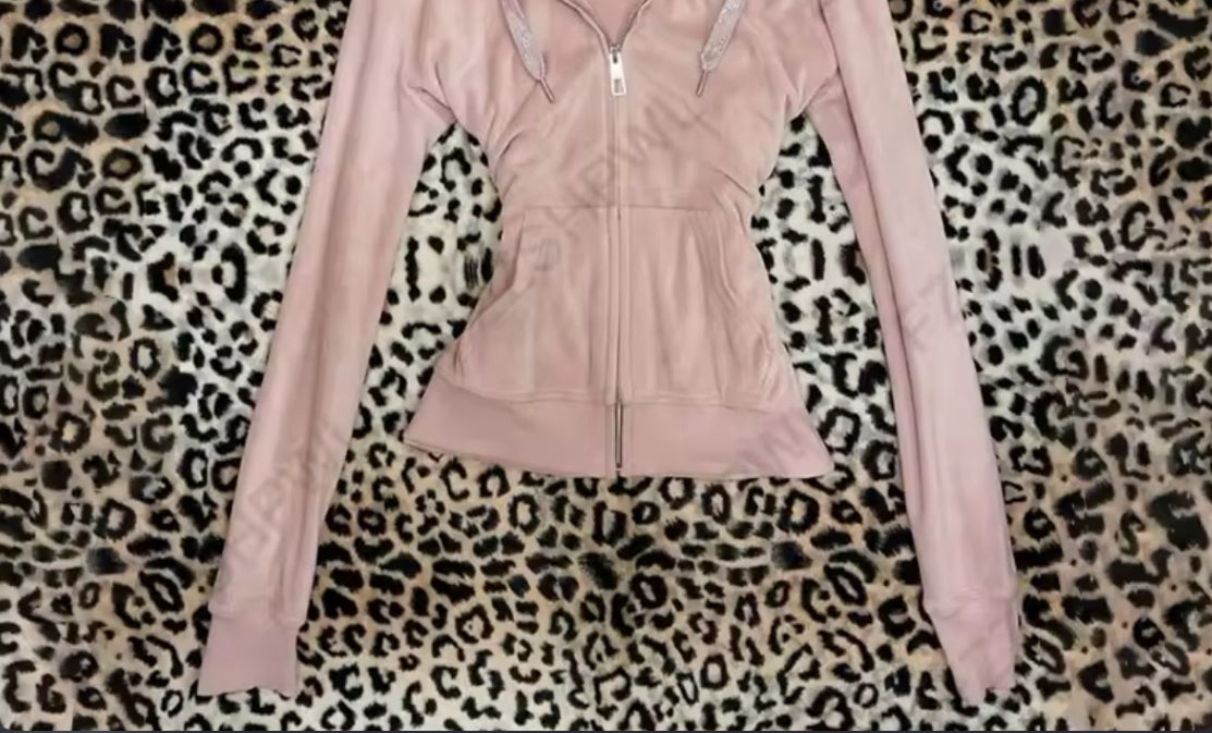 Pink faux fur lined zip up hoodie
