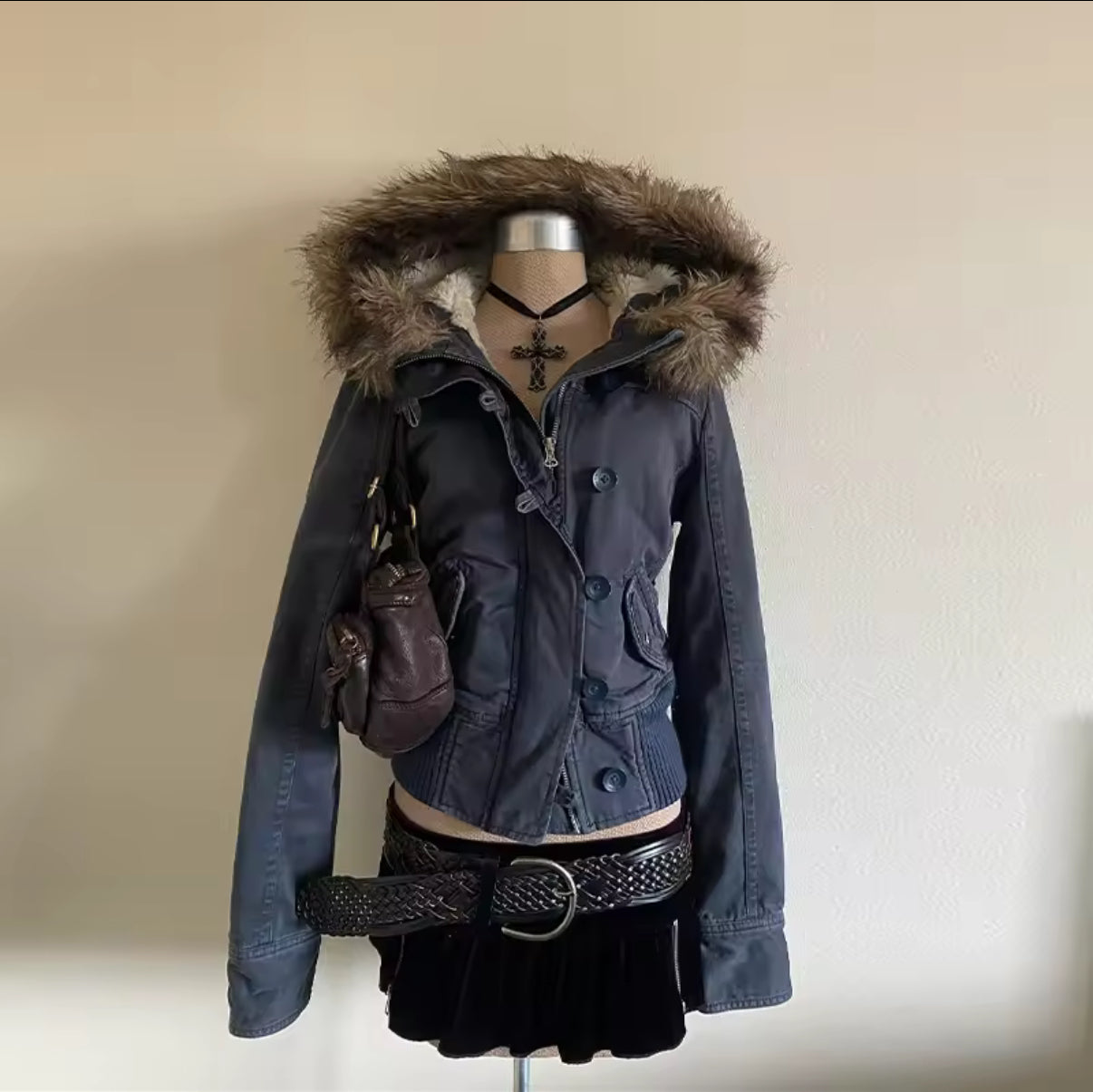Vintage Faux Fur Hooded Jacket