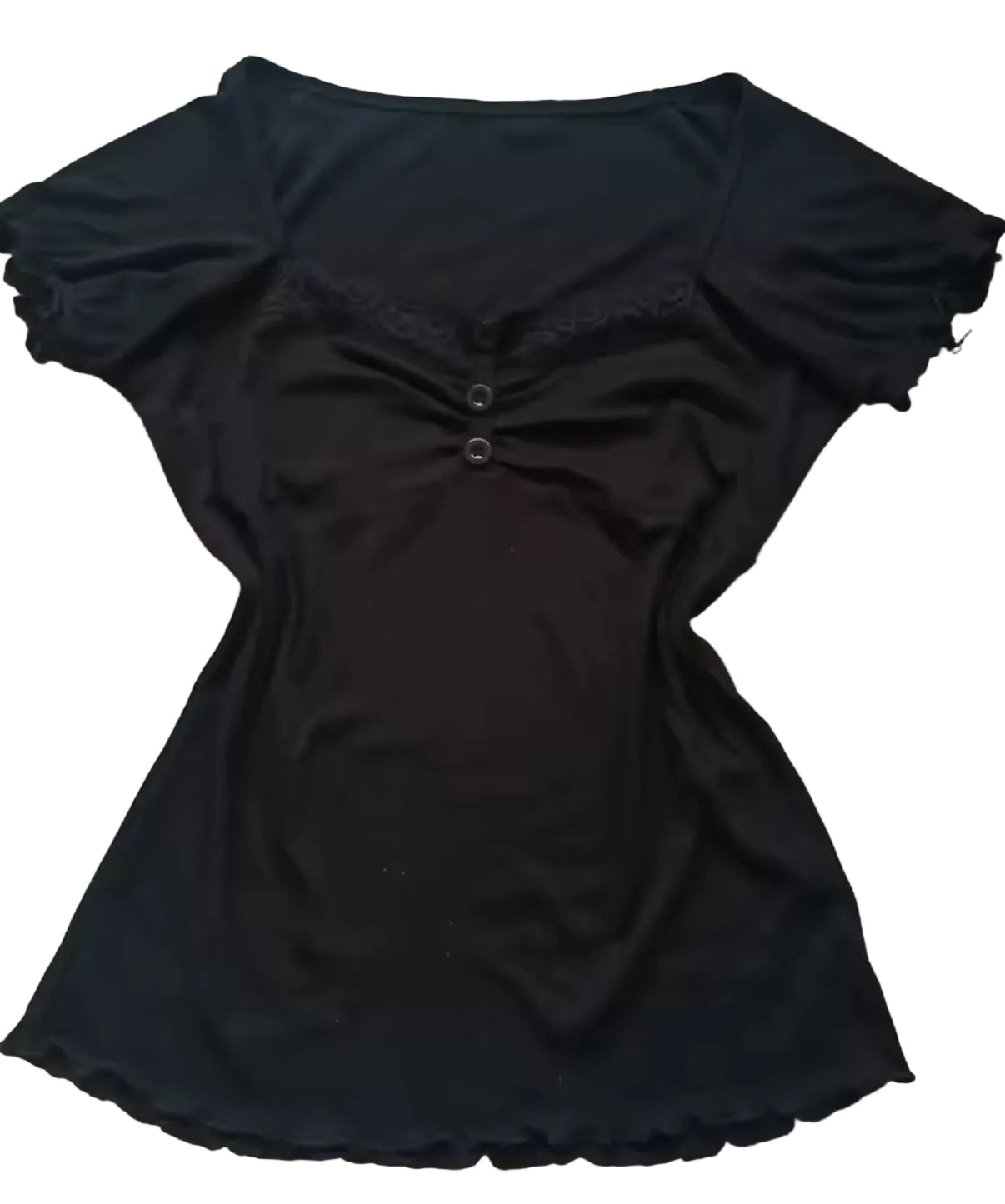 Black lace trim top with button detail
