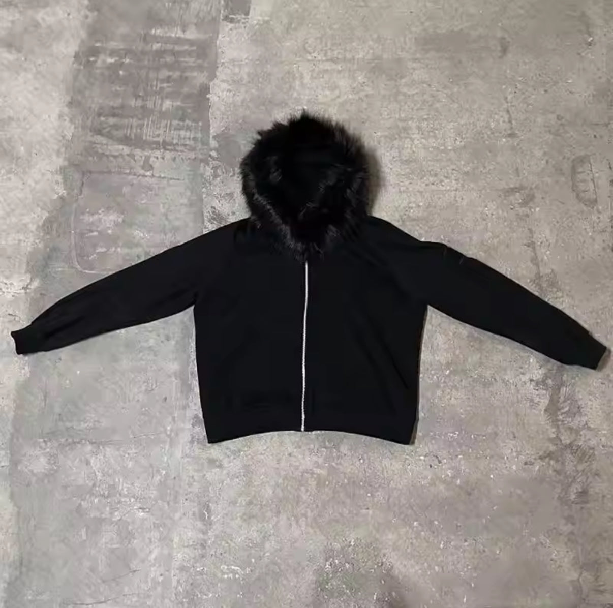 Dark Faux Fur Collar Harajuku Hiphop Y2K Zip up hoodie Oversized Punk Zipper Hoodie