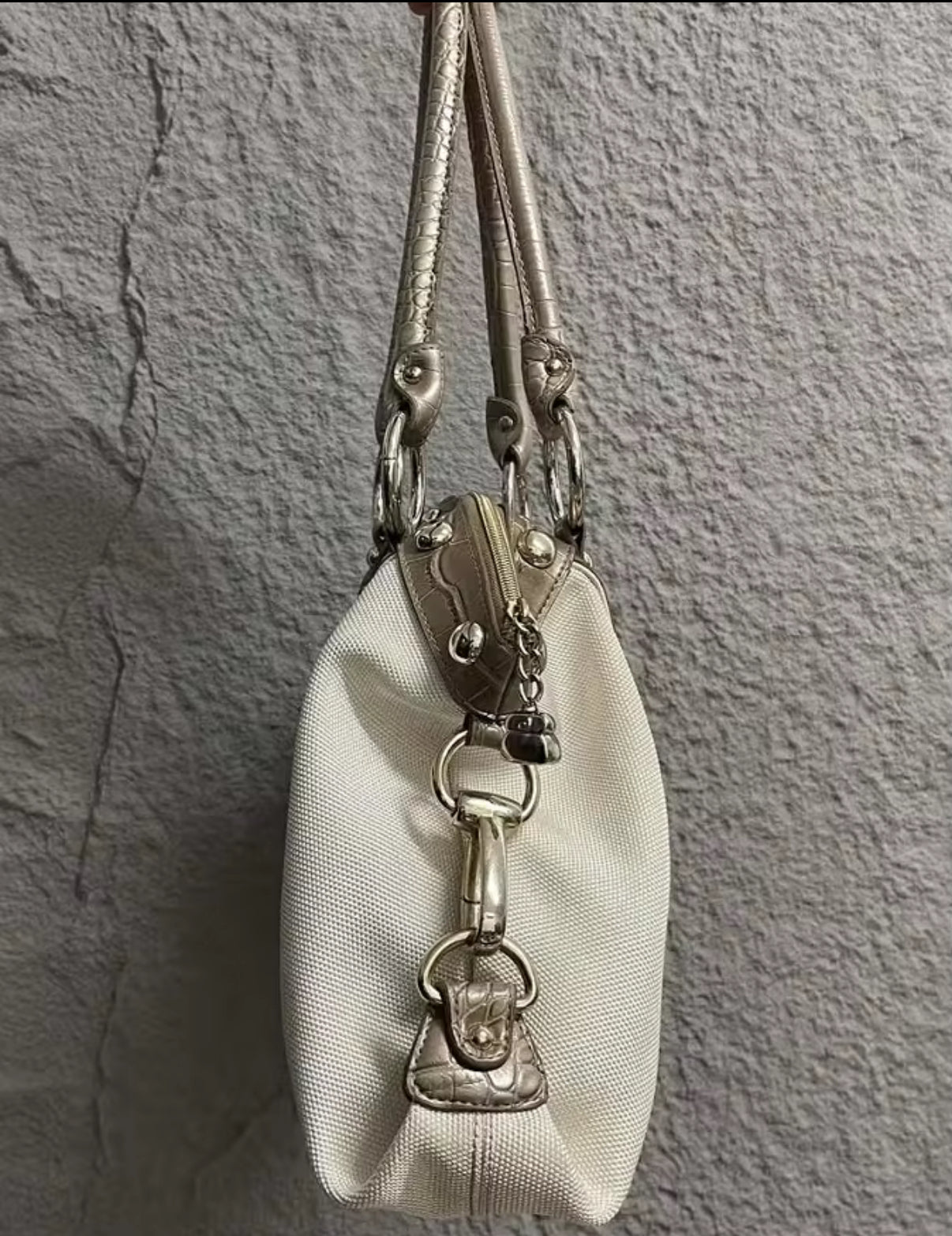 Cream and Brown Croc Print Handbag with Silver Chain accessories