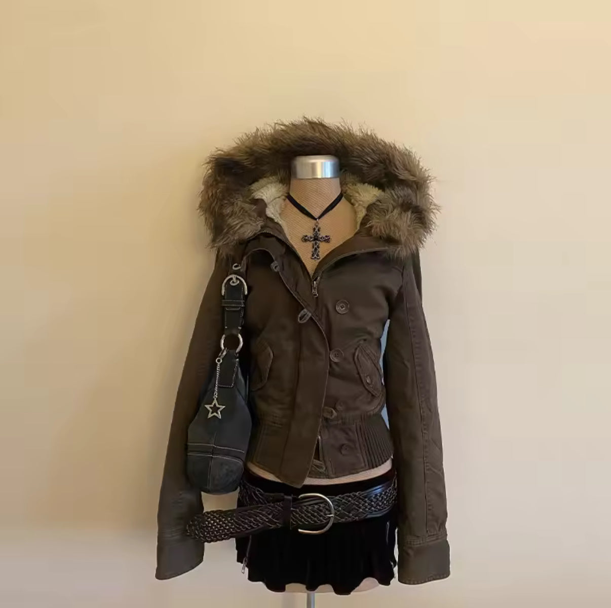 Vintage Faux Fur Hooded Jacket