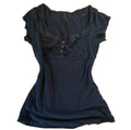 Black lace trim top with button detail