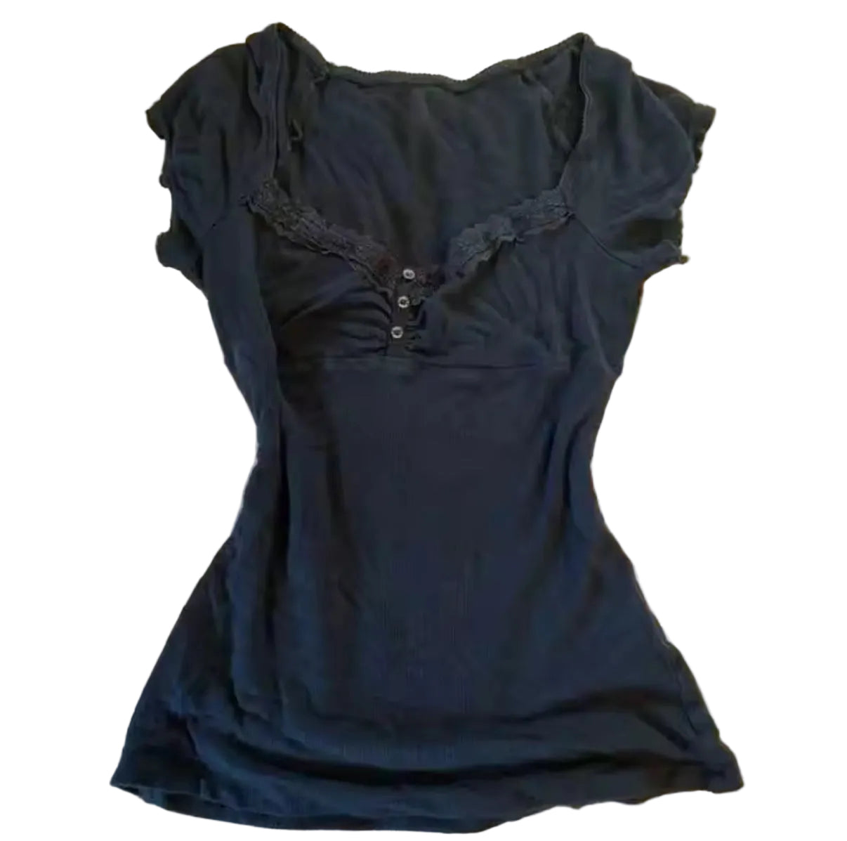 Black lace trim top with button detail
