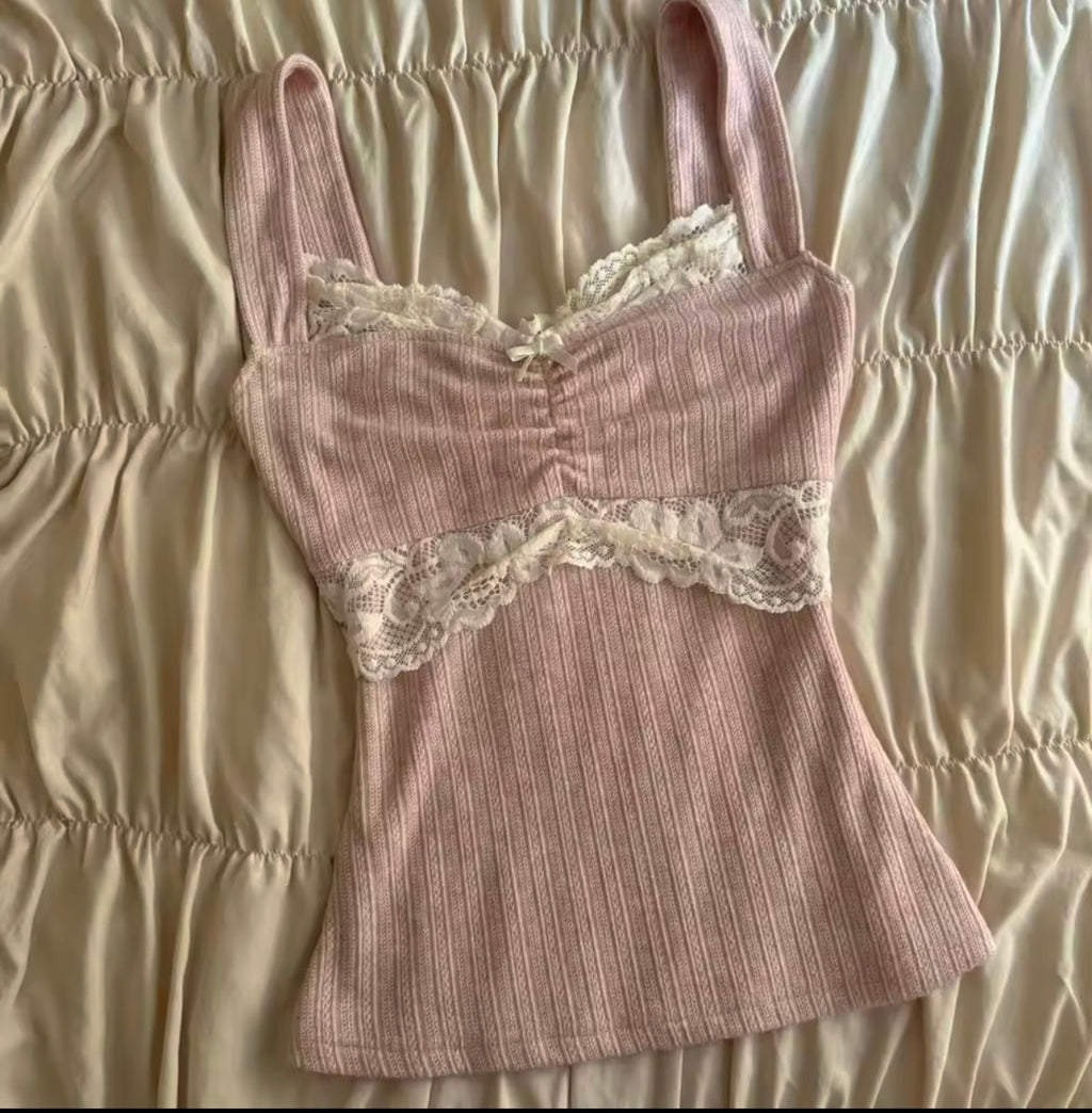Pink Lace Corset Top With Straps
