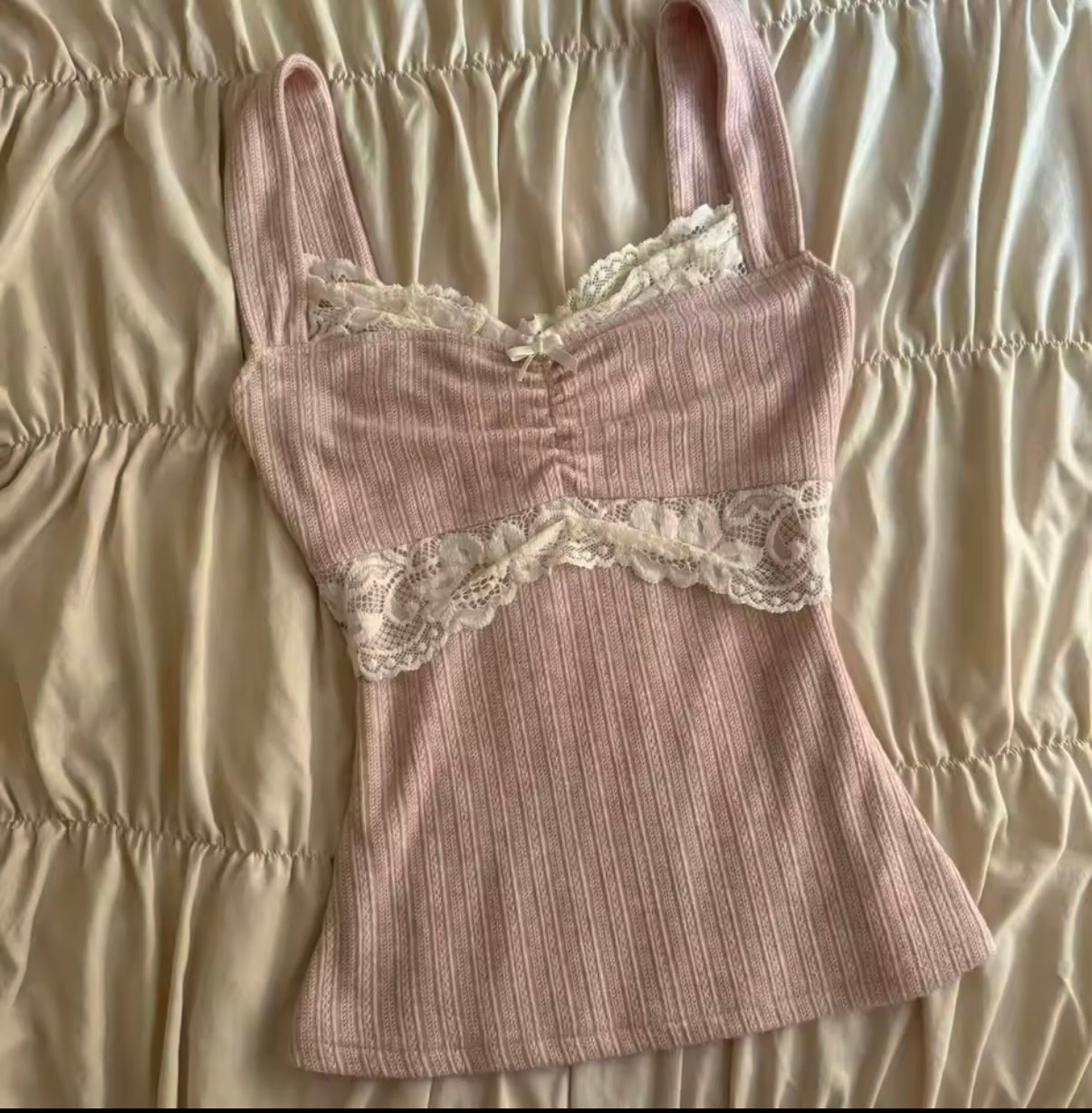 Pink Lace Corset Top With Straps