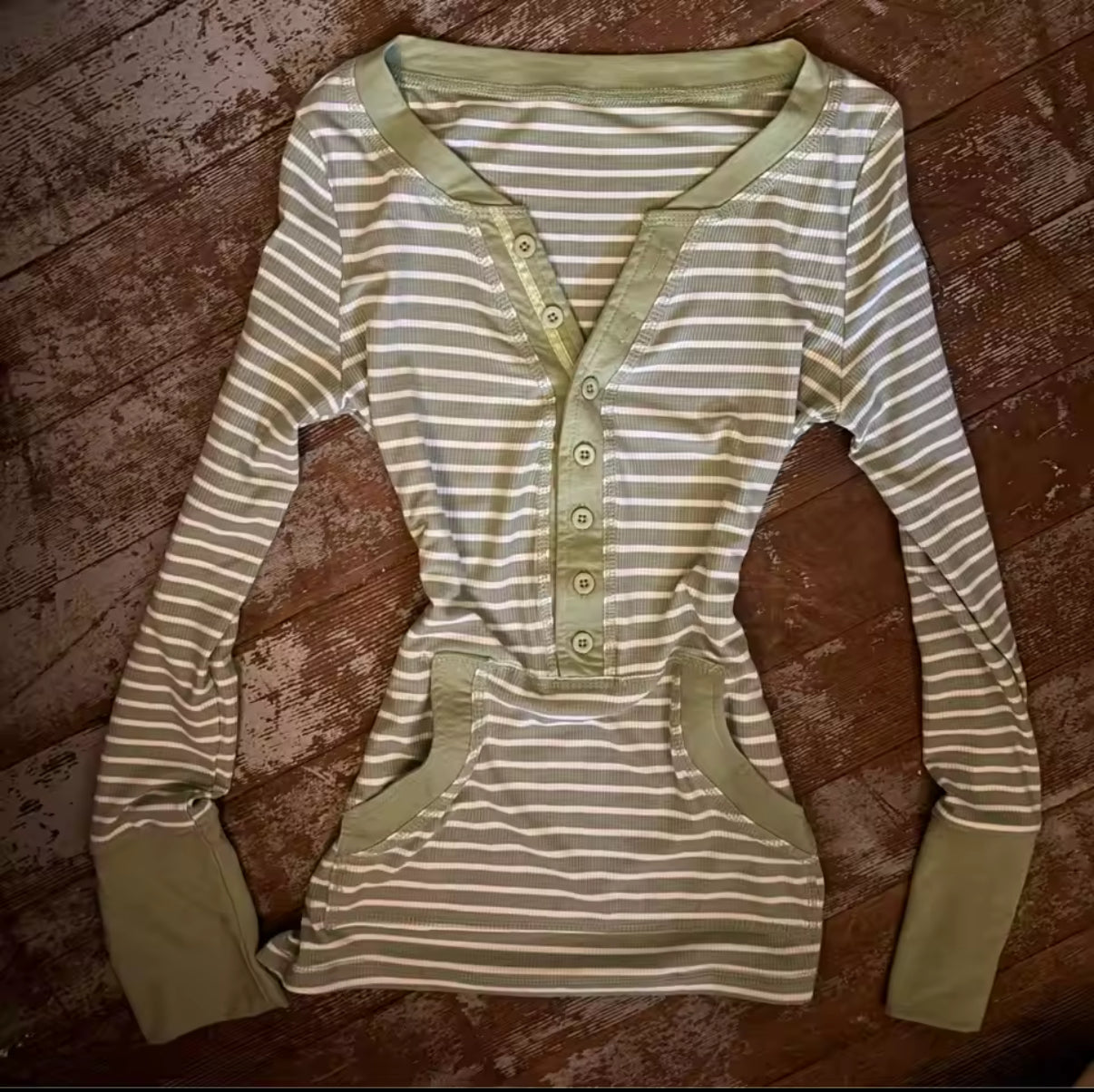 Striped Long Sleeve Top With Pockets