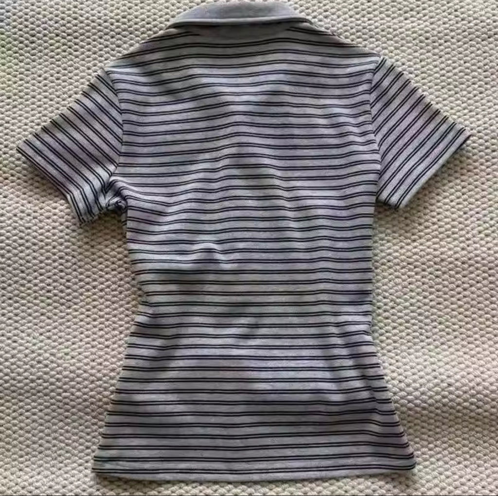 Deeptown Vintage Striped Polo Shirts Women Retro 90s Preppy Style Short Sleeve T-shirts Casual Basic