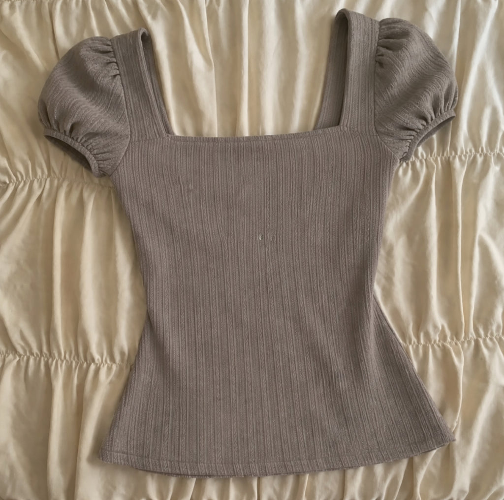 Grey Lace Top With Puffy Sleeves